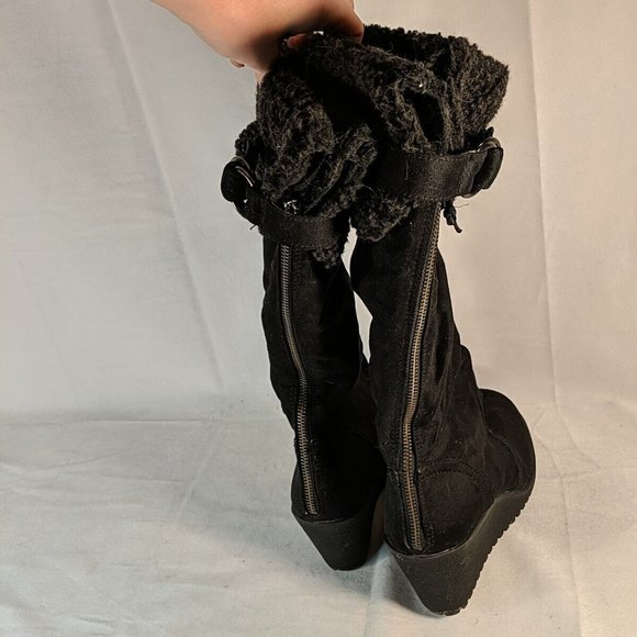 Aldo Faux Suede Black Winter Boots Heel Platform Wedge Grip Tread Women's 9.5 40 - Picture 7 of 11